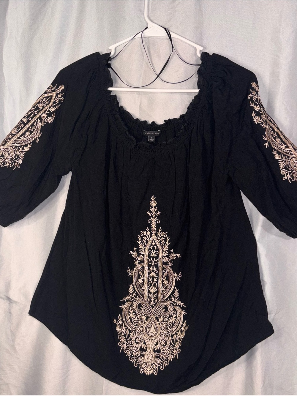 Signature Studio Black Tunic with Cream Embroidery